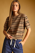 Stripe Pattern Knit Short Sleeve Top
