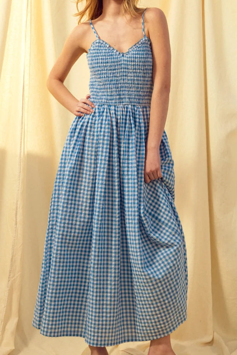 Gingham Print Long Dress