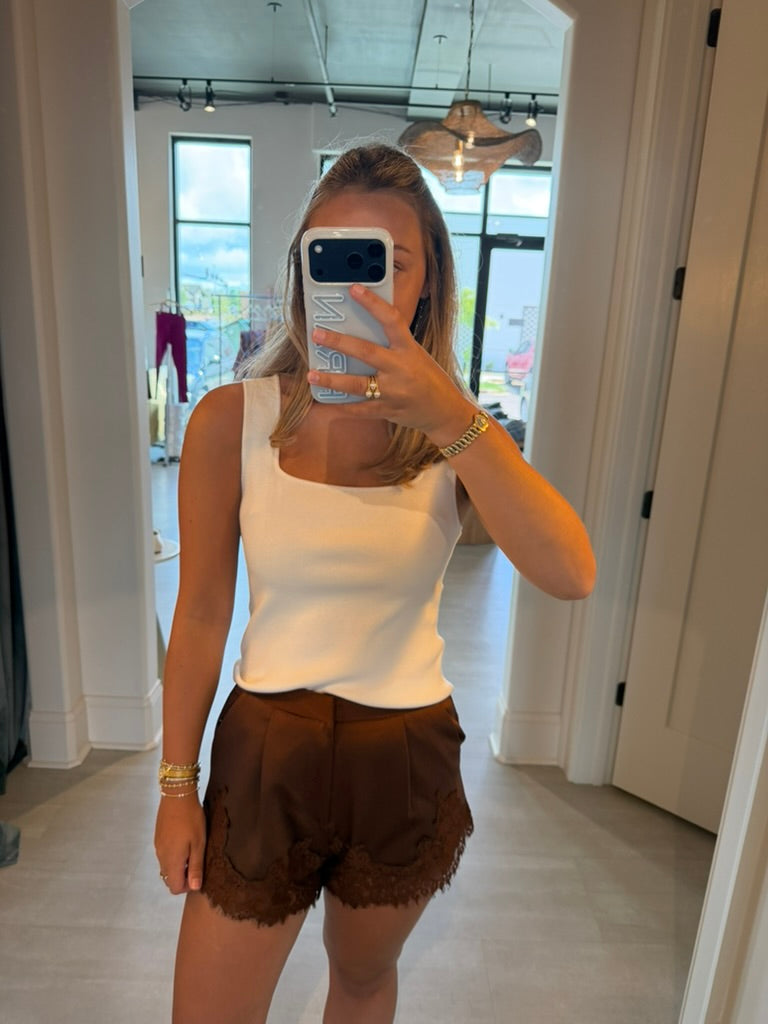 Lace Trimmed Satin Shorts