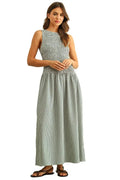Gingham Pattern Sleeveless Long Dress