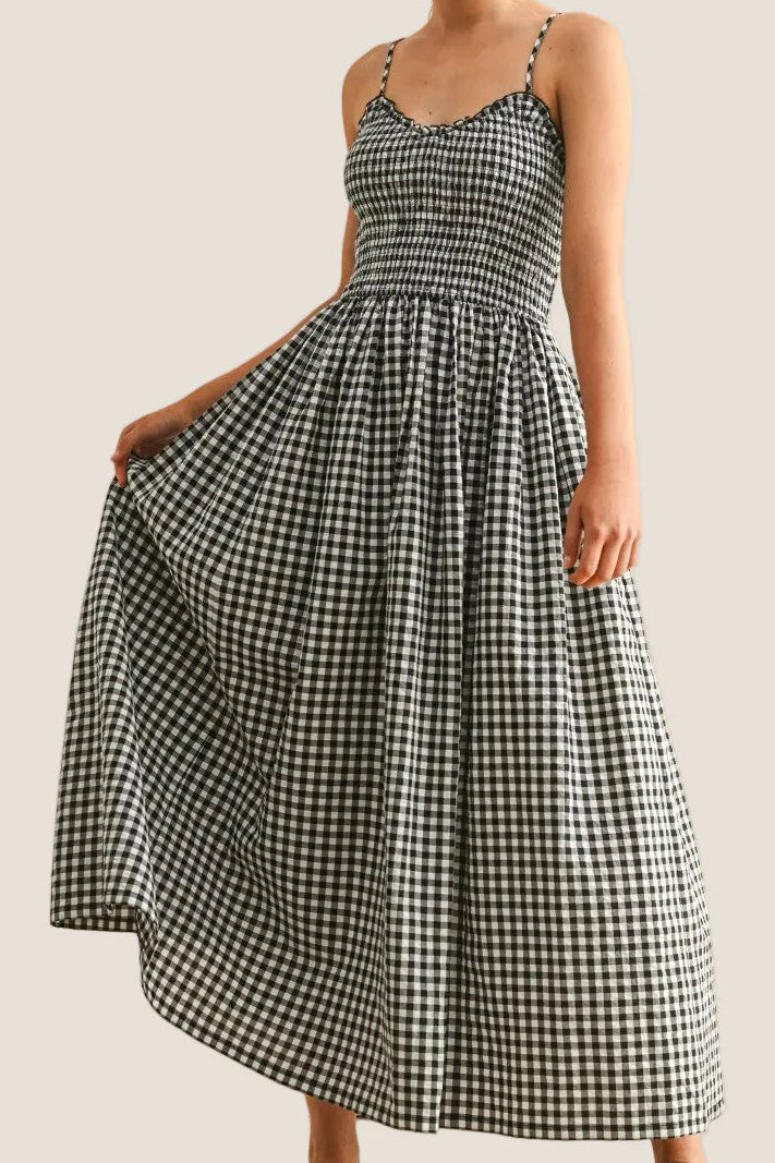 Gingham Print Long Dress