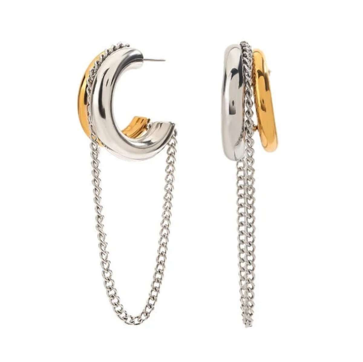 Blaine 2-Tone chain Hoop Earrings