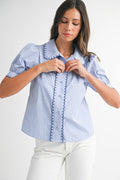 Scallop Collar Stripe Blouse