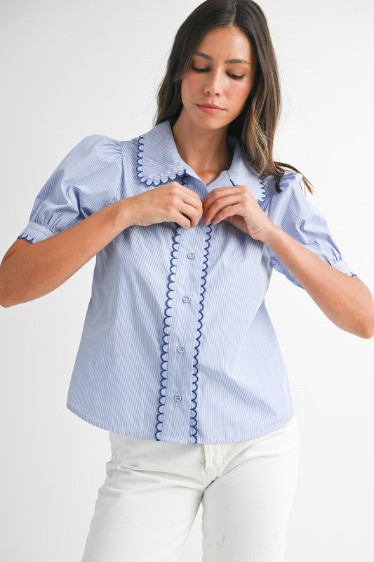 Scallop Collar Stripe Blouse