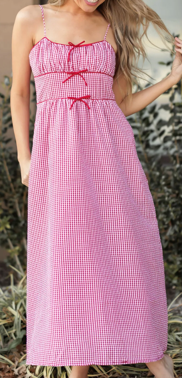 Seersucker Gingham Midi Dress