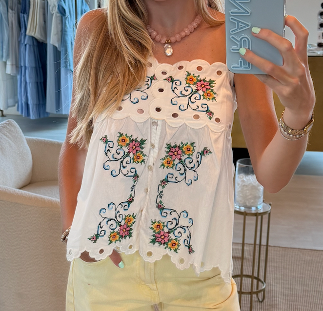 Scallop Floral Embroidered Top
