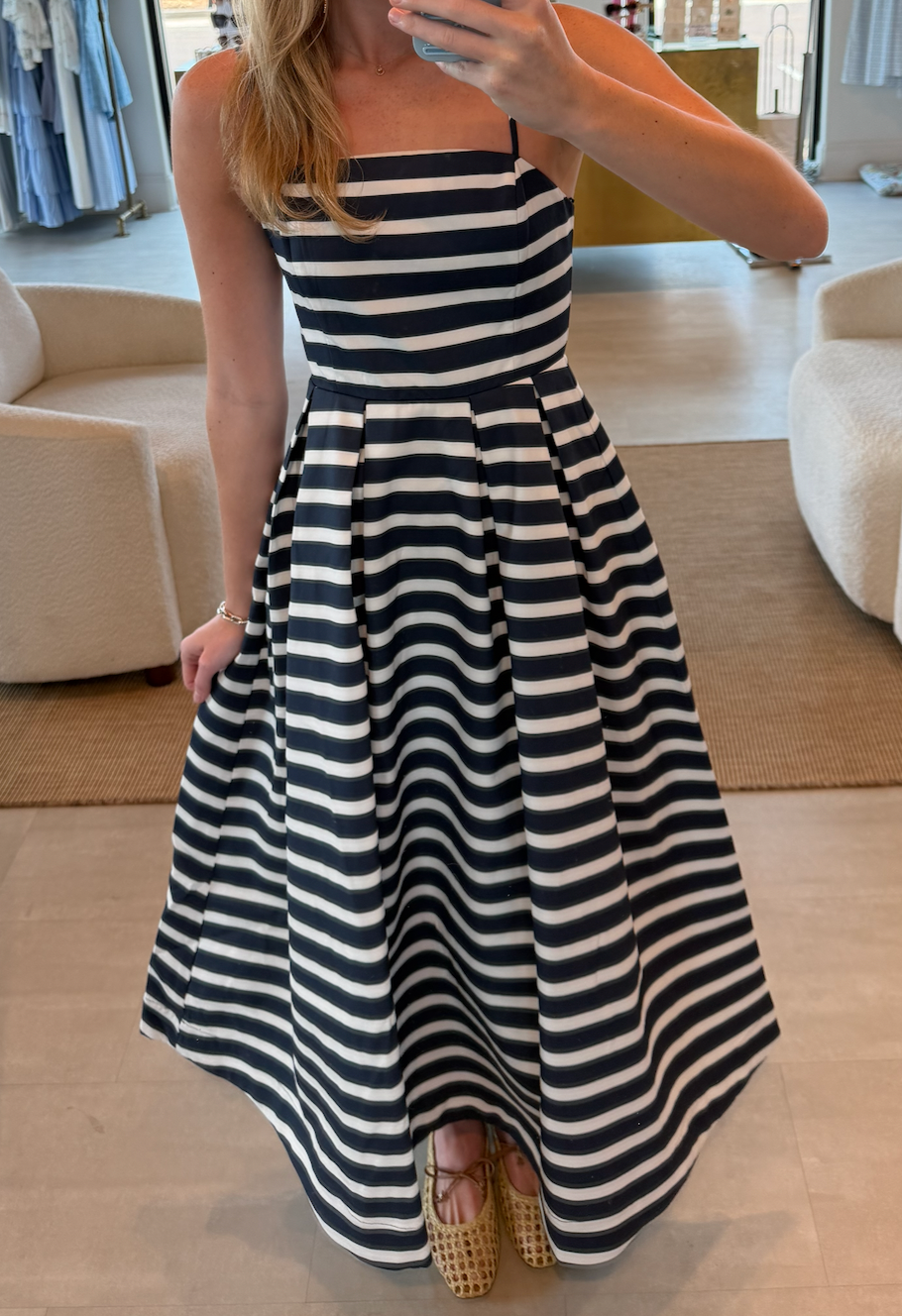 Navy Striped Midi Dress