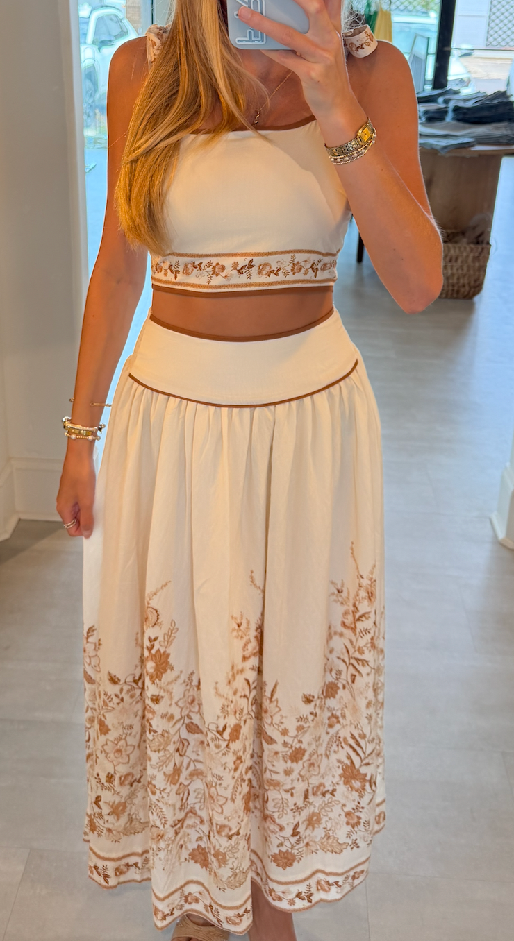 Floral Crop Top/Midi Skirt Set