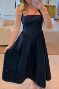 Square Halter Neck Basque Waist Midi Dress