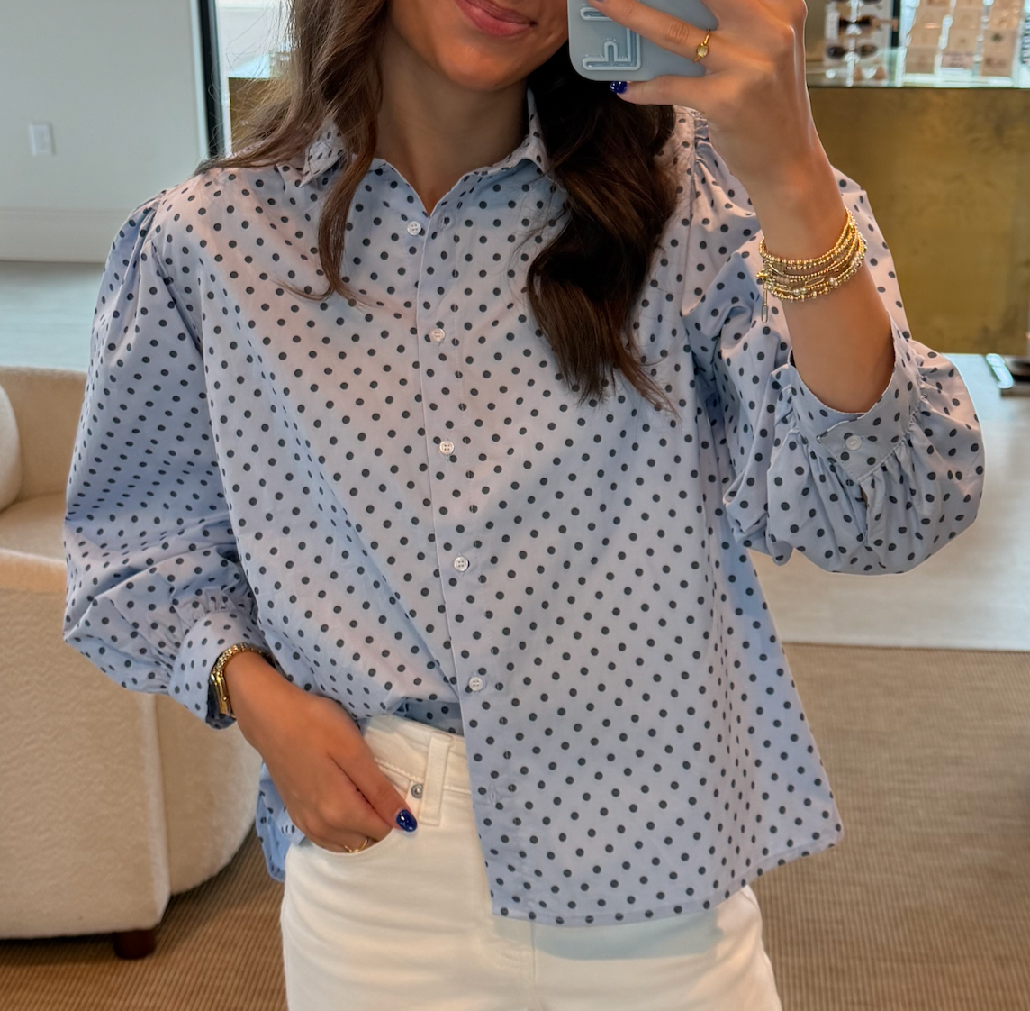 Polka Dot Puff Sleeve Blouse