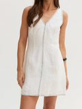Amara Contrast Stitch V-Neck Linen Mini Dress