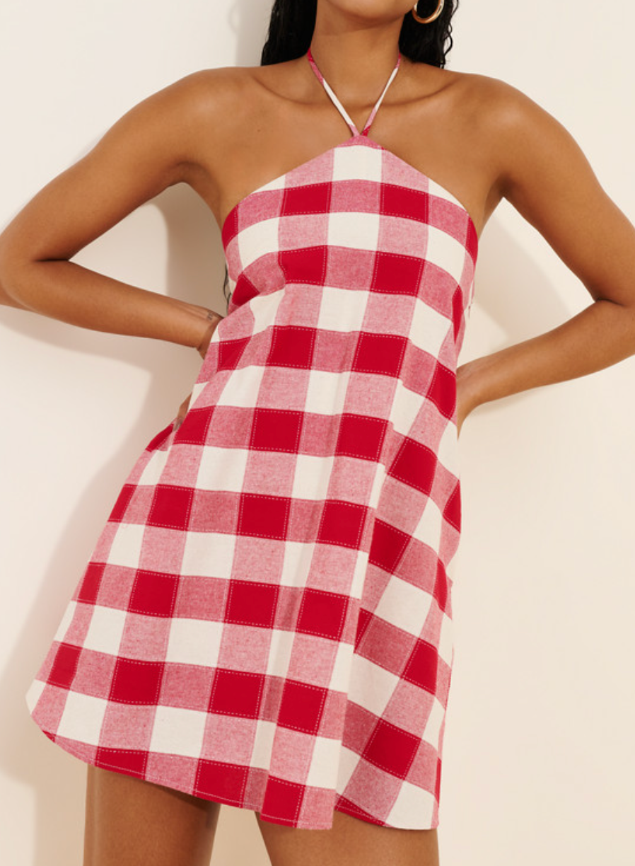 Flora Gingham Halter Romper Dress