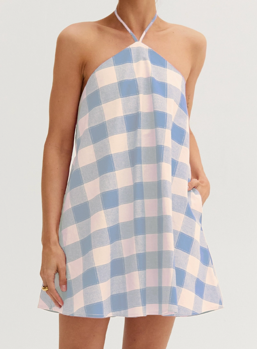 Flora Gingham Halter Romper Dress