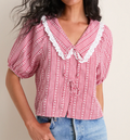 Toto Floral Stripe Gingham Top