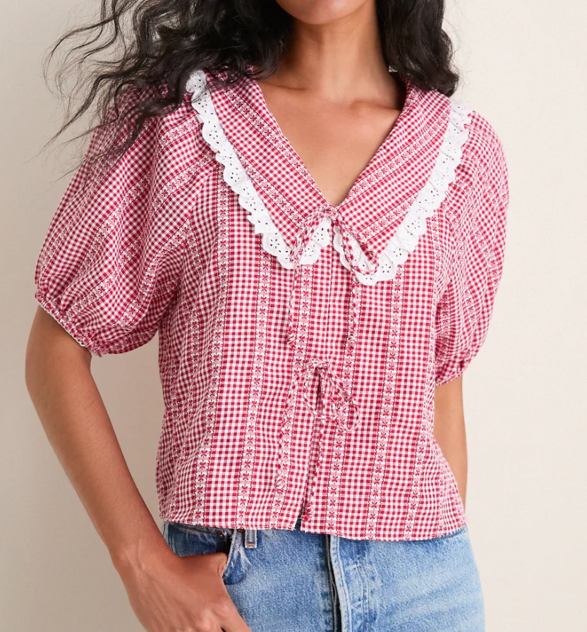 Toto Floral Stripe Gingham Top