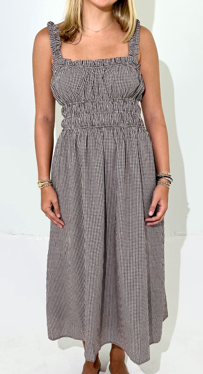 Gingham Maxi Dess with Ruffled Straps