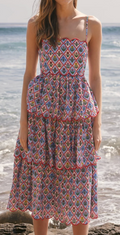 Printed Scallop Sleeveless Tiered Dress
