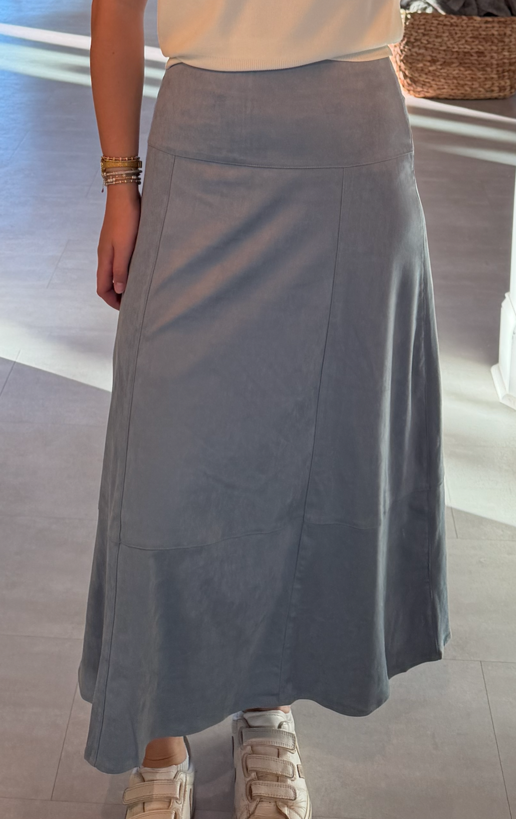 High Waist Suede Midi Skirt