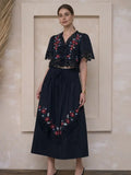 Embroidered Floral Midi Skirt